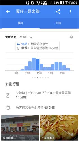 Google 搜尋餐廳 等候時間