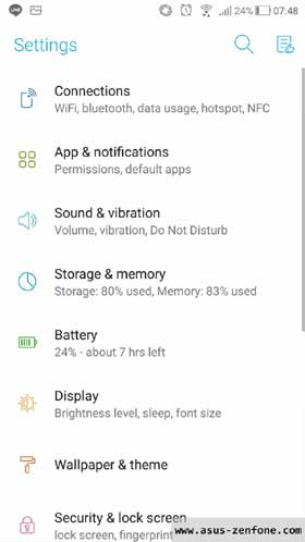 Asus ZenFone 3 Oreo Settings