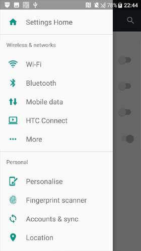 HTC 10 Android 7.0 Nougat Settings