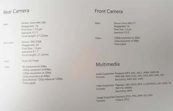 OnePlus 5T Camera Spec