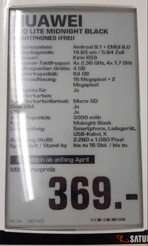 Huawei P20 Lite 规格 售价