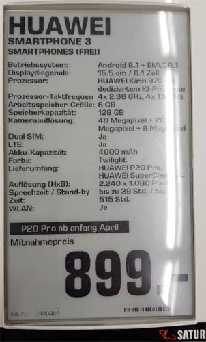 Huawei P20 Pro 規格 售價