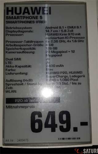 Huawei P20 Lite 规格 售价