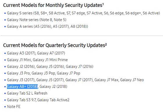 Samsung Mobile Security Update List