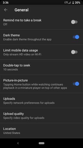 Youtube Dark Theme Settings