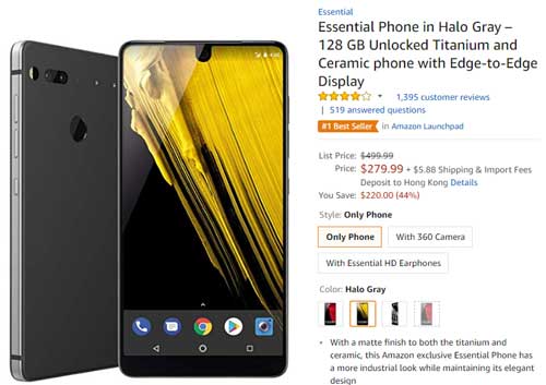 Essential Phone (灰色) 只售 US$280