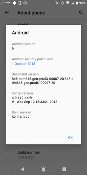 Xperia XZ2 Android 9 Pie