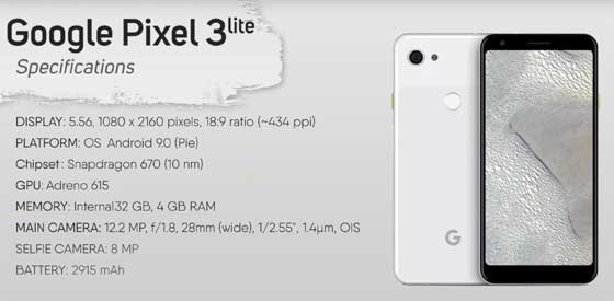 Google Pixel 3 Lite 規格