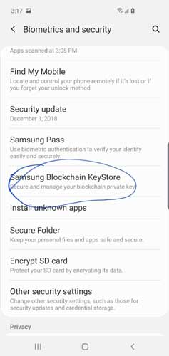 Samsung Blockchain KeyStore