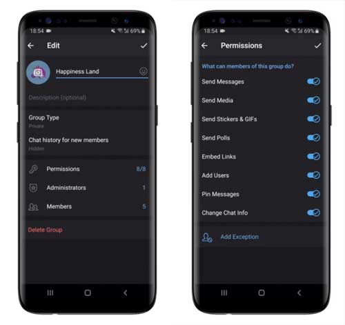 Telegram v5.2 群组权限