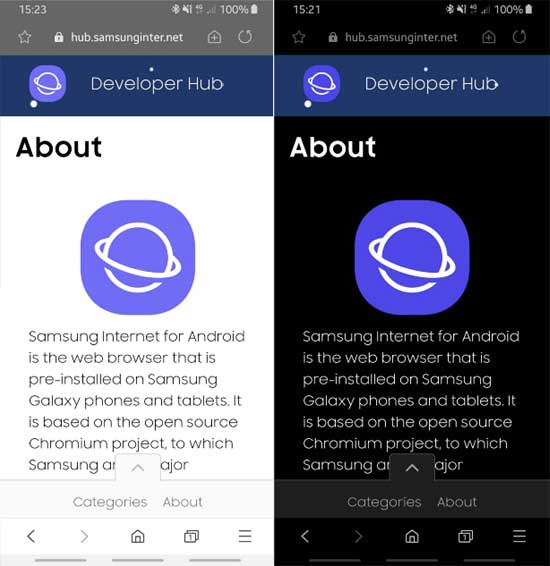 Samsung Internet Browser Beta Dark Mode