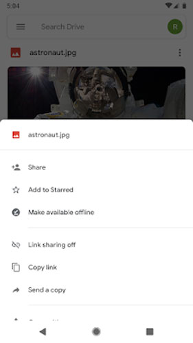 Google Drive Action Menu