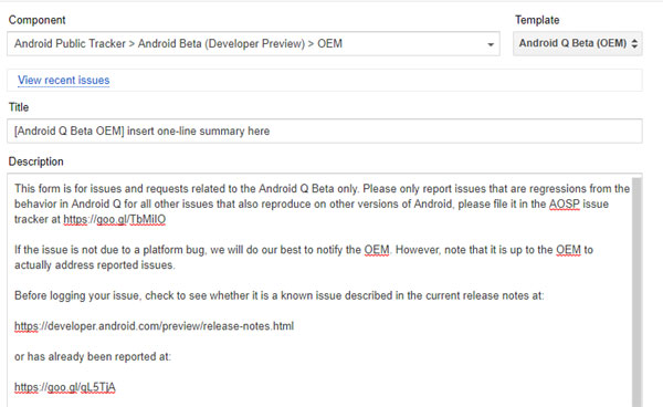 Android Q Beta Issue Tracker