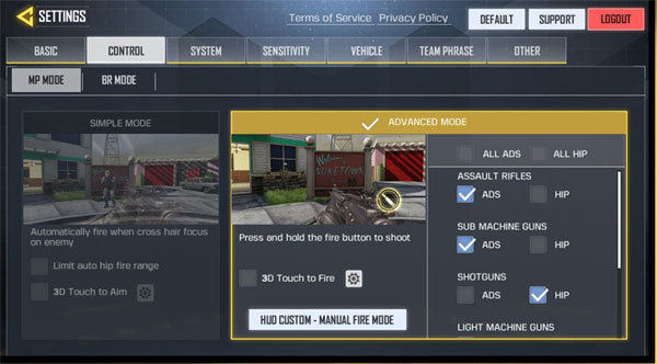 Call of Duty: Mobile Settings Advanced Mode