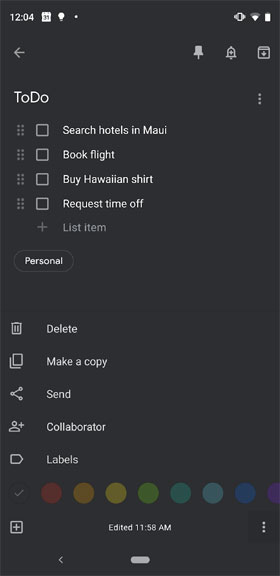 Google Keep Dark Mode