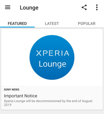 Sony Xperia Lounge App Close