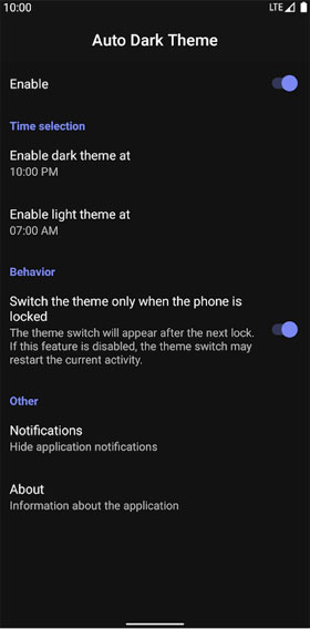 Automatic Dark Theme for Android 10 Settings