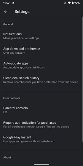 Google Play Store Dark Theme Settings