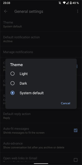 Gmail Dark Mode 