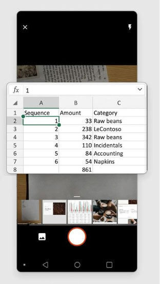 Microsoft Office Camera Excel
