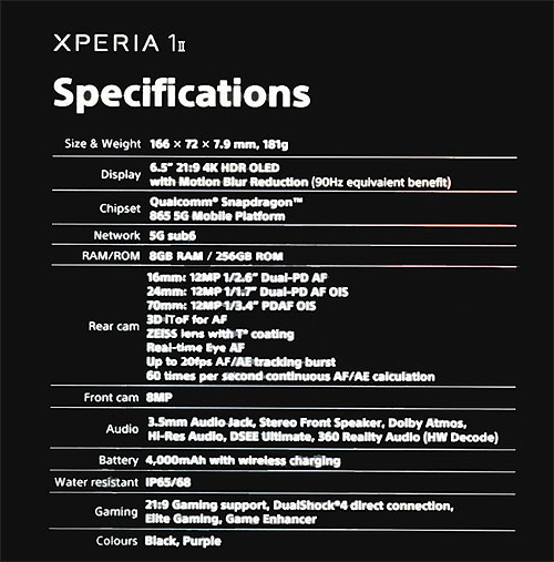 Sony Xperia 1 II Spec