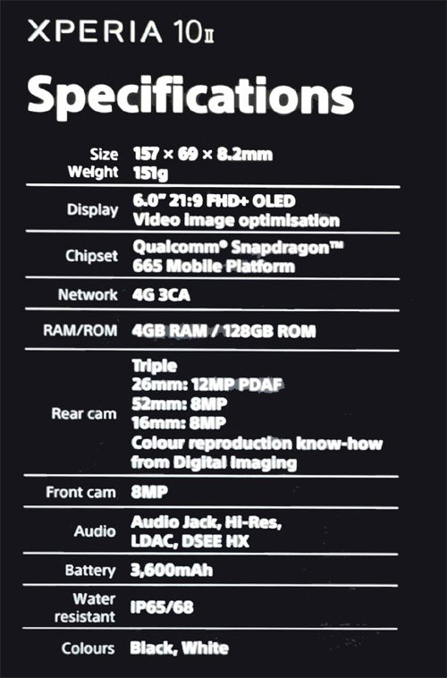 Sony Xperia 10 II Spec