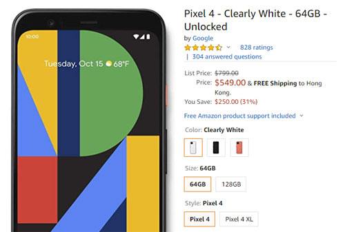 Google Pixel 4/XL 減 US$250 