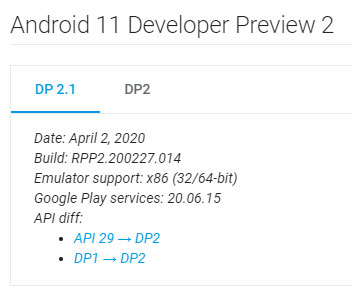 Android 11 Developer Preview 2.1