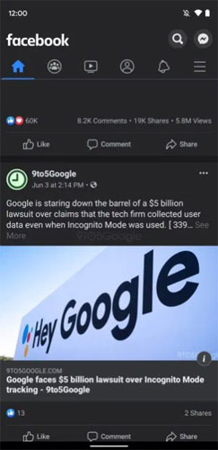 Facebook App Dark Mode