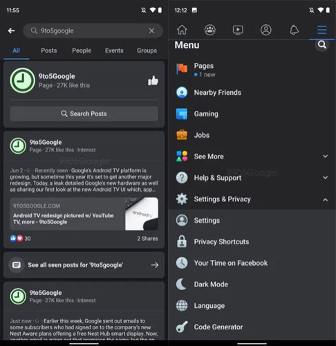 Facebook App Dark Mode