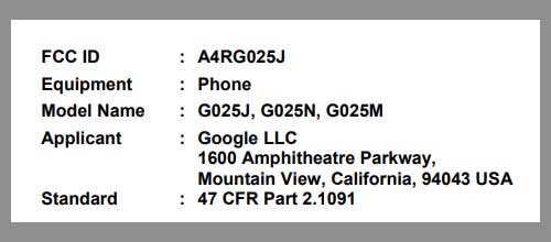 Google Pixel 4a 通过 FCC 认证