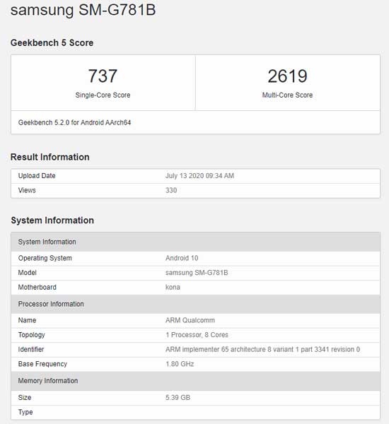 Samsung Galaxy S20 Lite Benchmark