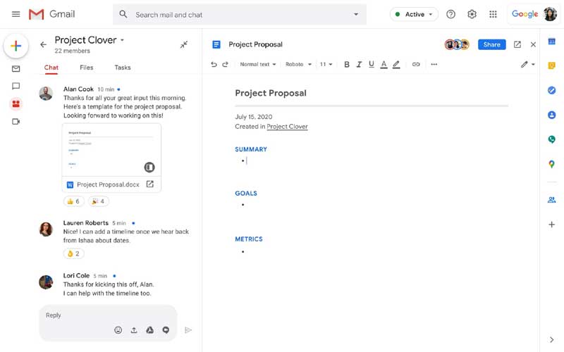 Gmail Chat, Doc Side by side