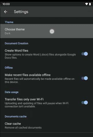 Google Docs Sheets Slides Dark Mode Settings