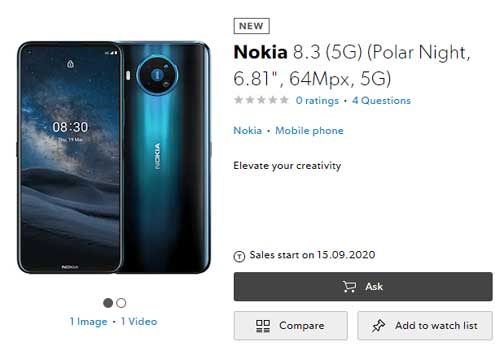 Nokia 8.3 5G Retail Page