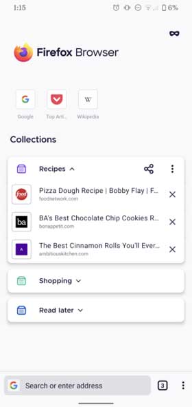 Firefox for Android Bookmarks Collections