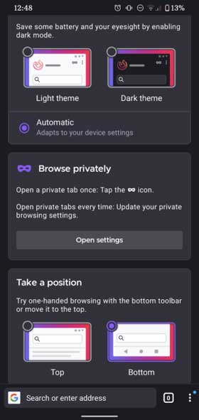 Firefox for Android Settings