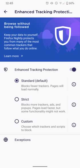 Firefox for Android Event Tracking Protection