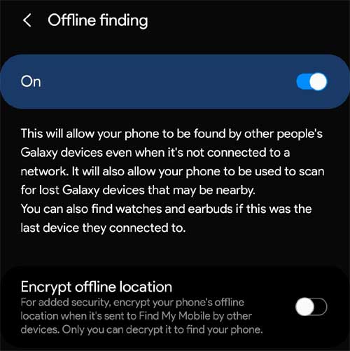 Samsung Offline finding