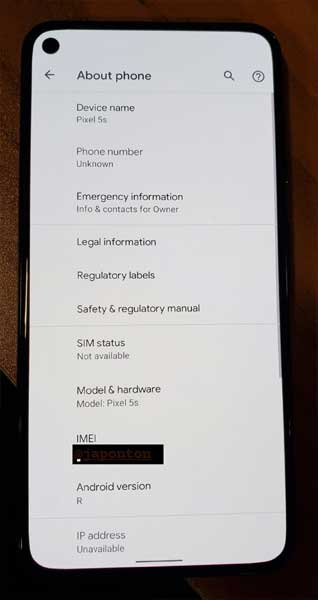 Pixel 5s about phone