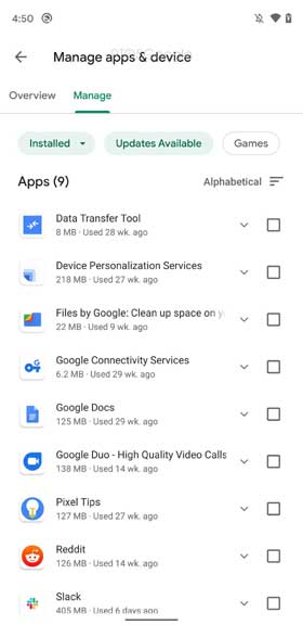 Google Play Store Manage Apps