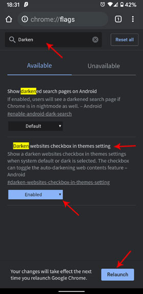 Chrome Flags Darken Website