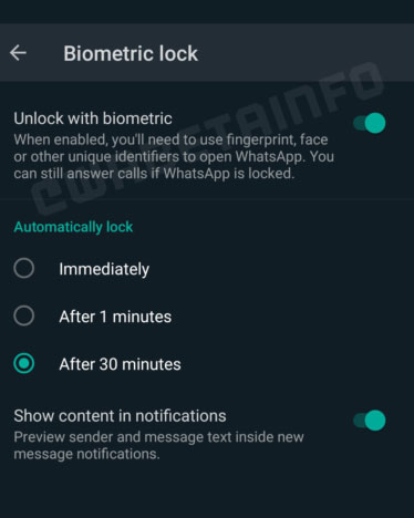 WhatsApp Biometric Lock