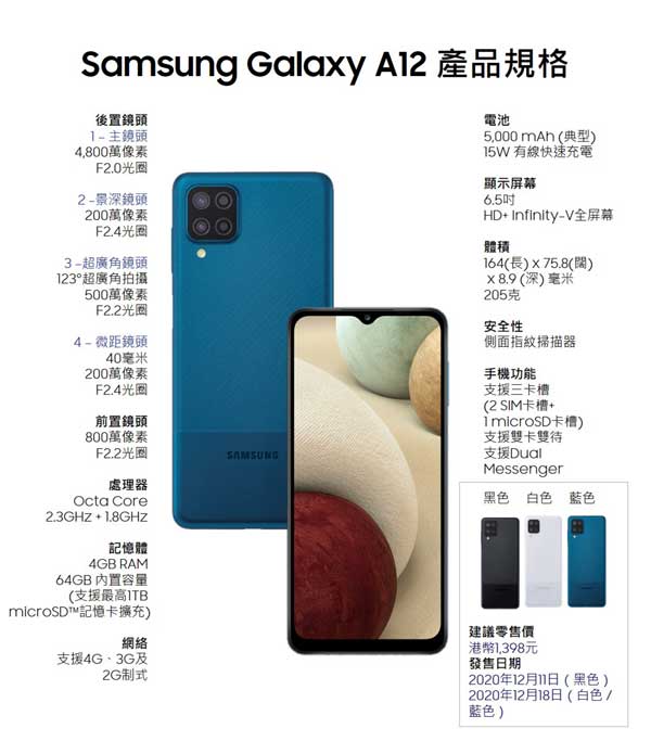 Galaxy A12 规格