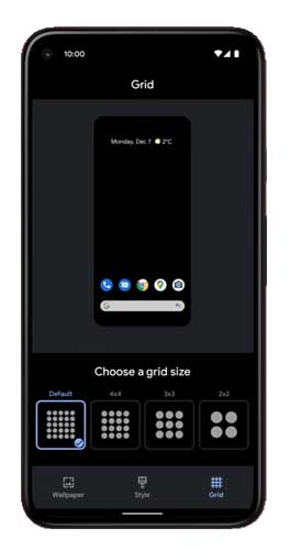 Google Pixel Home Grid Size