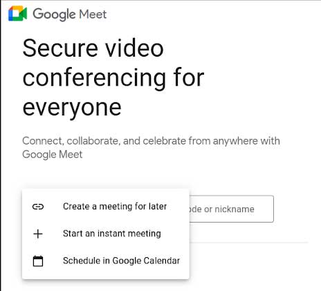 Google Meet New Meeting Options