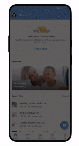 OneDrive for Android Home Screen