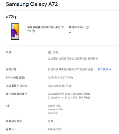 Galaxy A72 规格