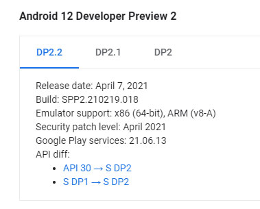 Android 12 Deverloper Preview 2.2