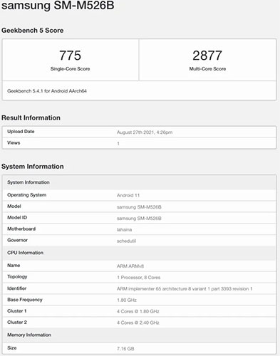 Samsung Galaxy M52 资料